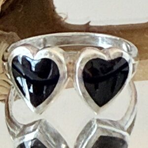 Sterling Silver Black‎ Inlaid Double Heart Ring Size 5 1/2